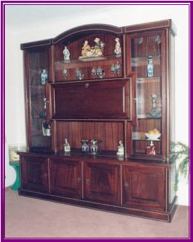 Mahogany display cabinet shaped glass doors (boxwood inlays).