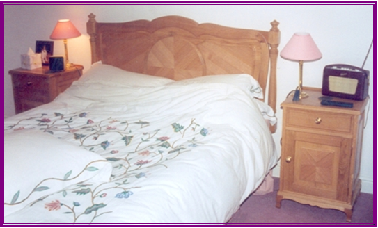 Solid natural Oak bedhead and bedside tables  Quarter veneered panels (part of suite)