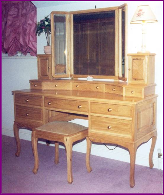 Solid natural Oak dressing table and stool quarter veneered doors( part of suite )